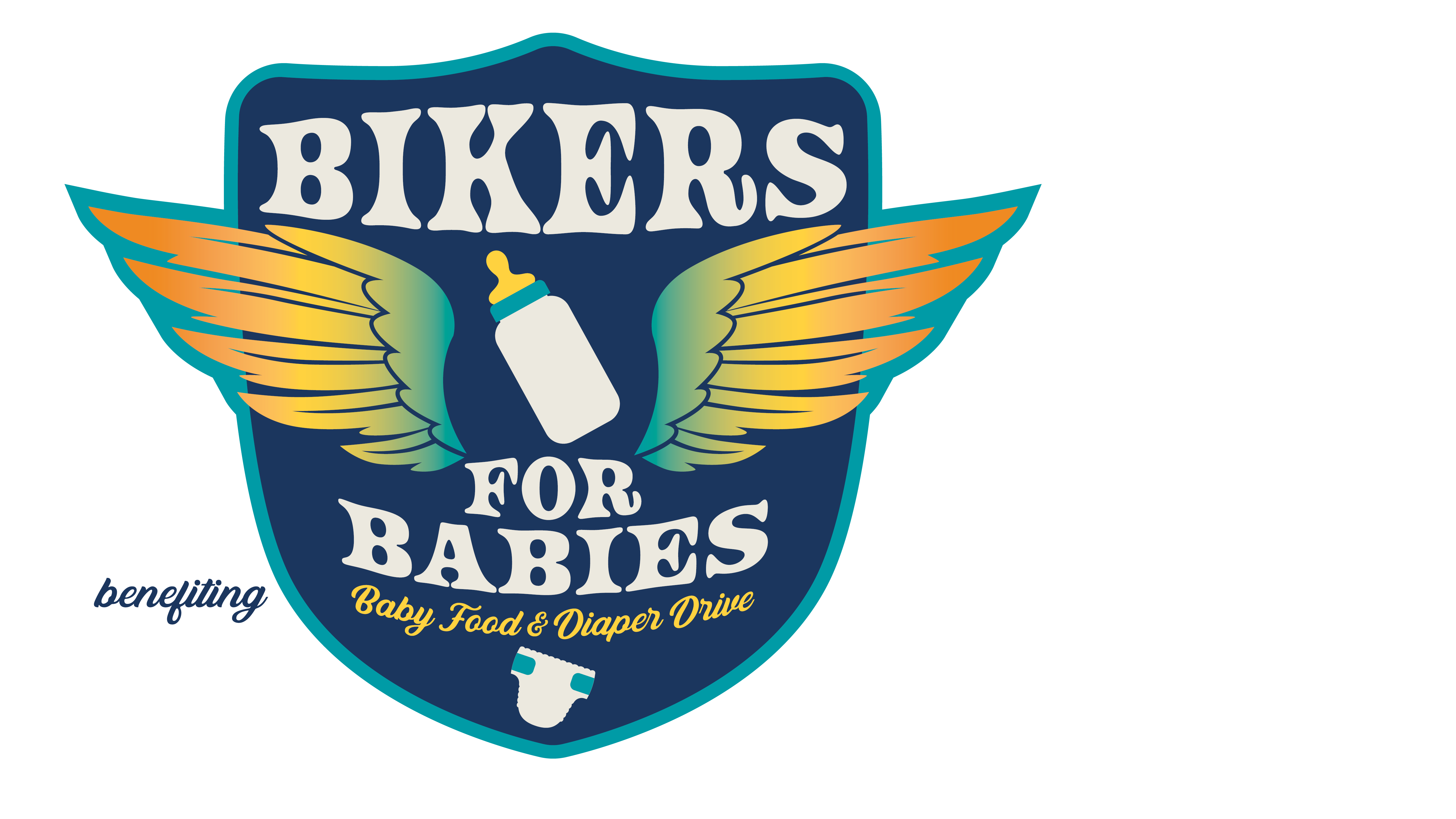 Motorcycle emblem style graphic for Bikers for Babies: Baby Food and Diaper Drive benefiting Storehouse New Mexico.  