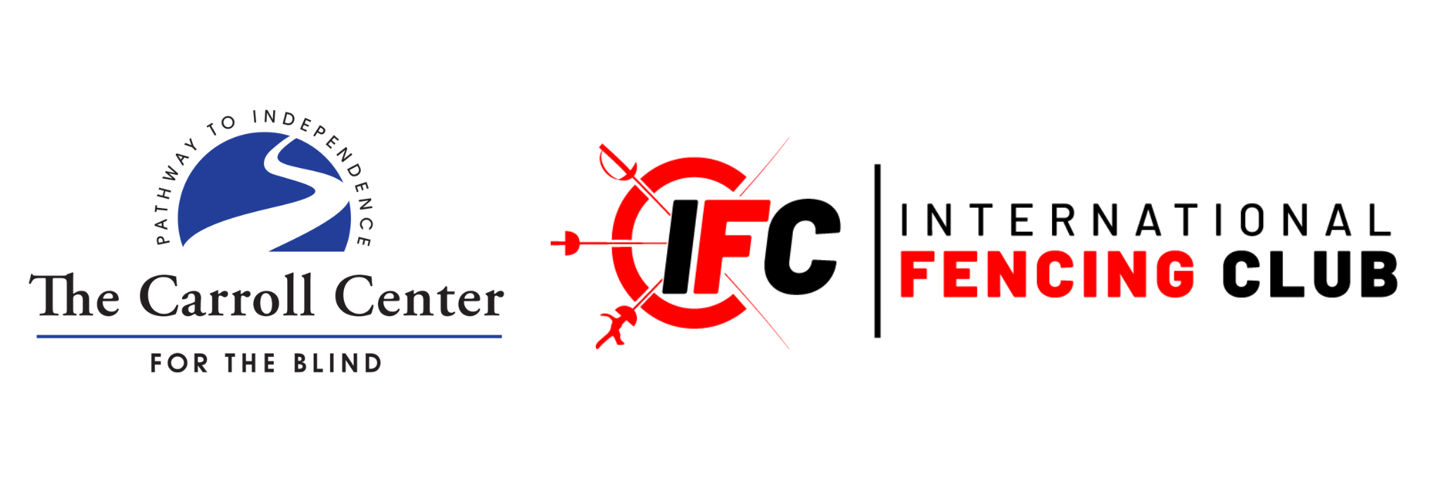 The Carrol Center for the Blind and International Fencing Club logos side by side
