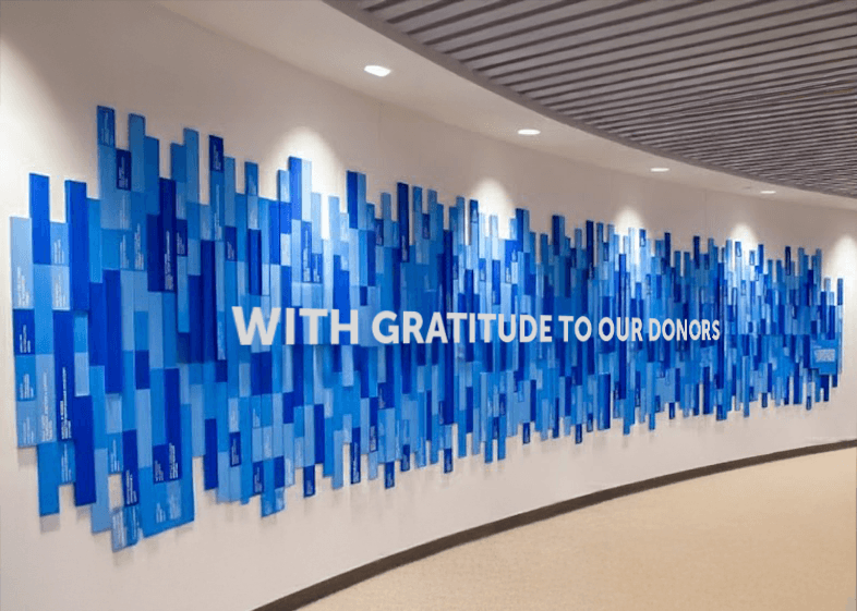 Mockup of what the Opportunity Center Donor Wall will look like.