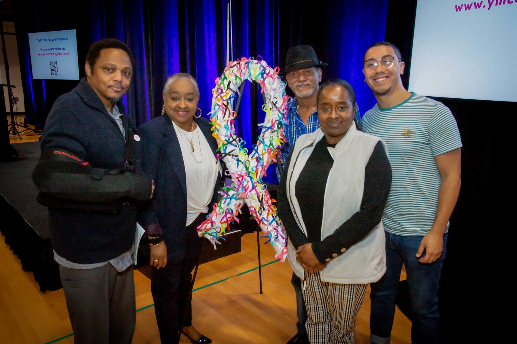Group of people at a fundraiser event for Livestrong at the Y.